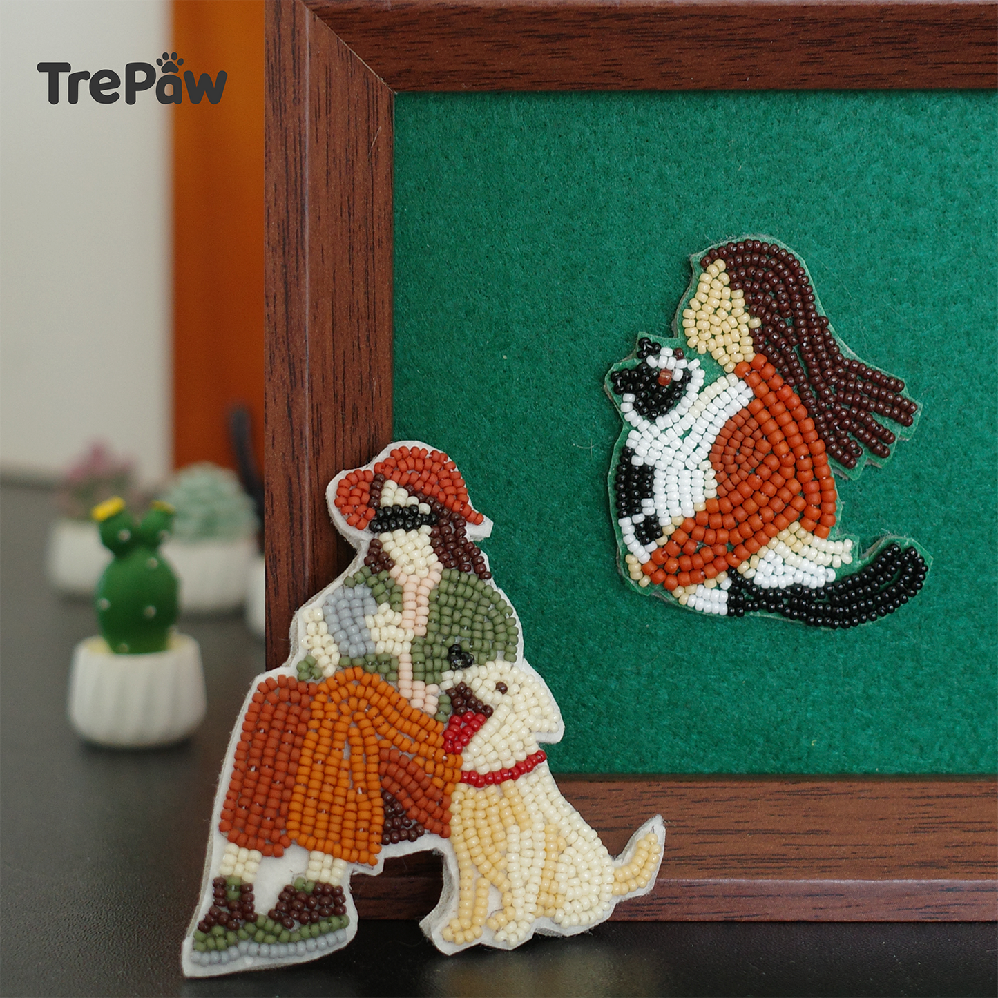 Camping Pal beaded brooch displayed as home decor - handcrafted piece to bring warmth and companionship into any room