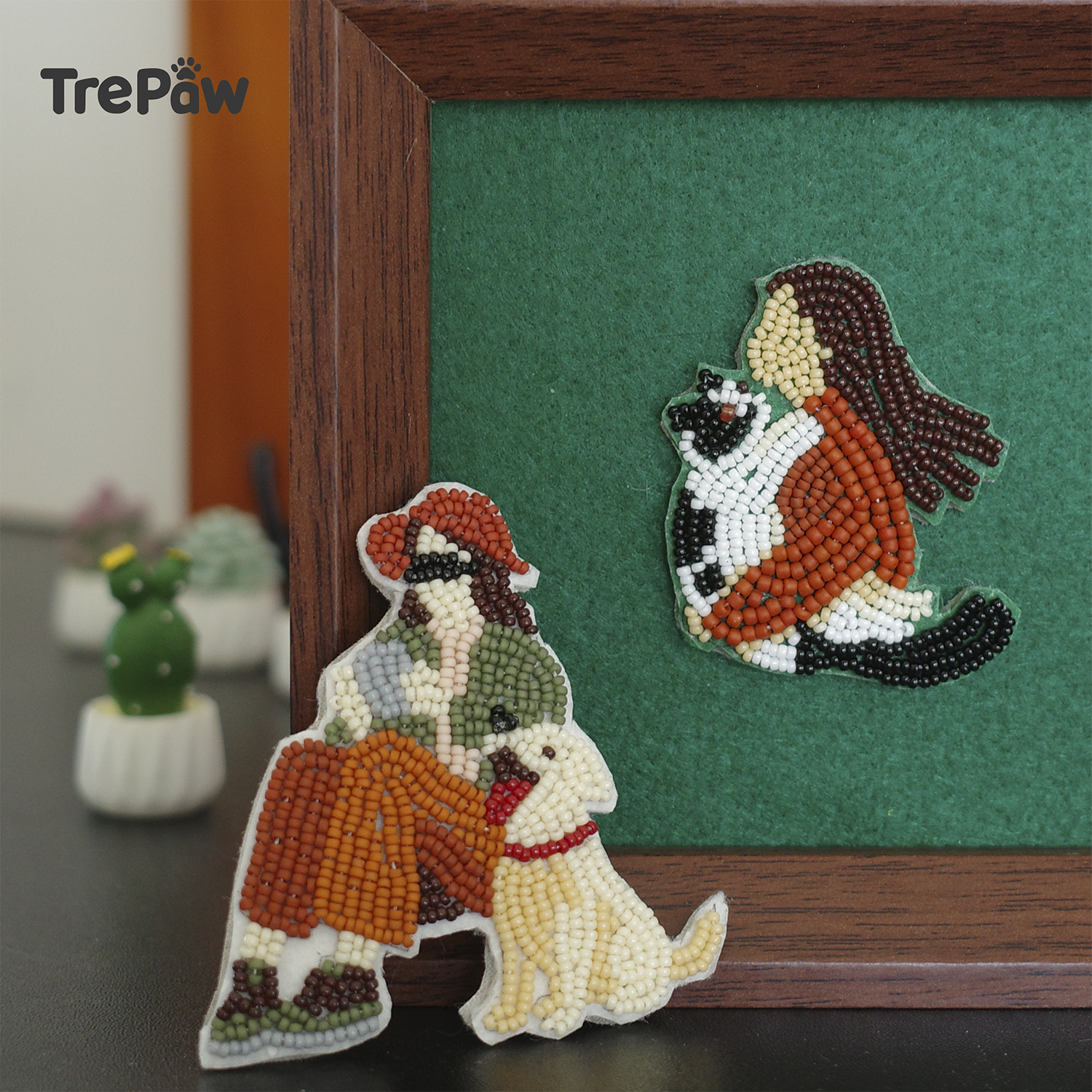 Camping Pal beaded brooch displayed as home decor - handcrafted piece to bring warmth and companionship into any room