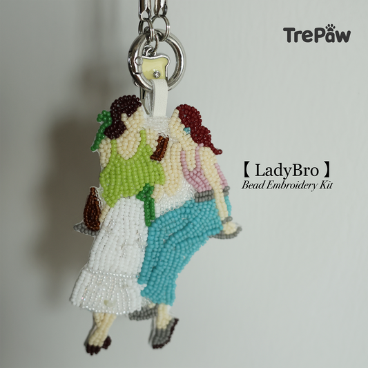 LadyBro DIY bead embroidery kit featuring two women sharing a close friendship moment