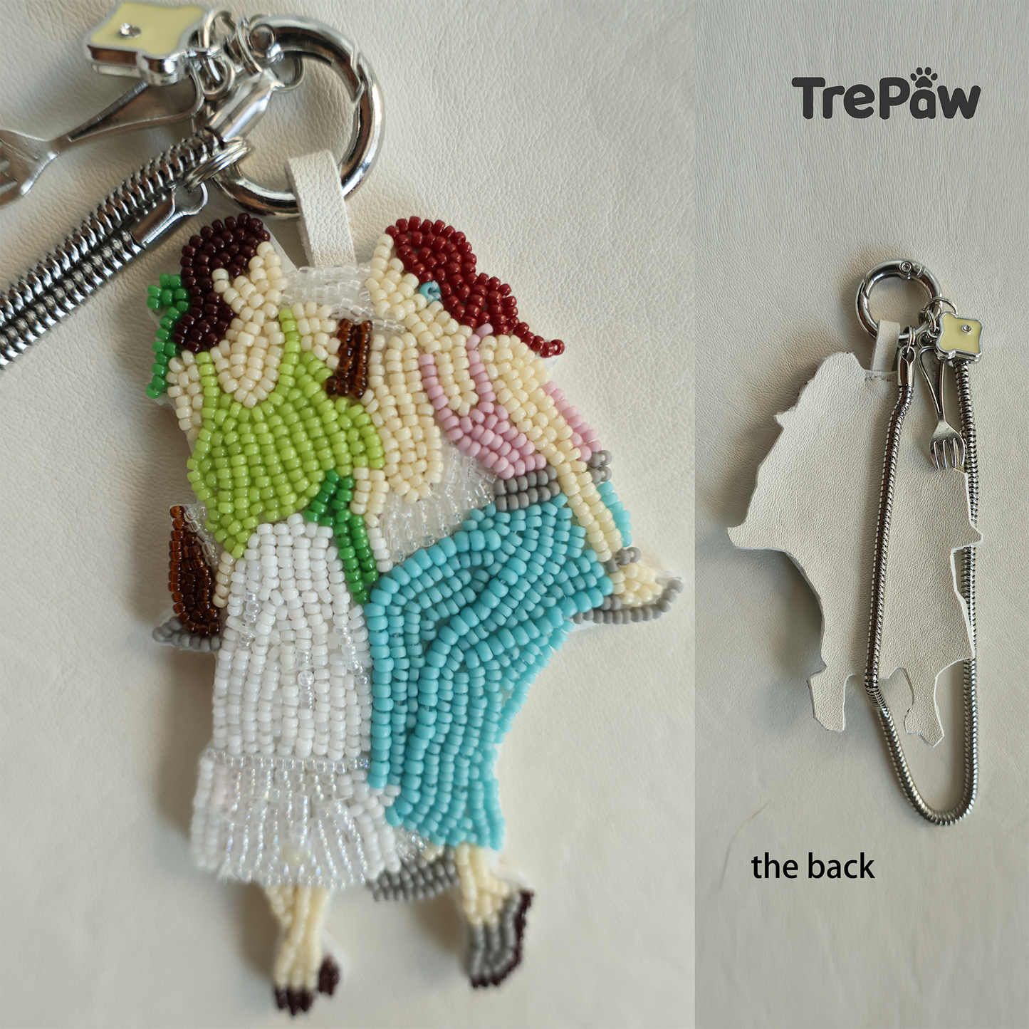 Ladybro beaded brooch - finished piece hanging on a bag as a unique bag charm, heartwarming accessory celebrating friendship