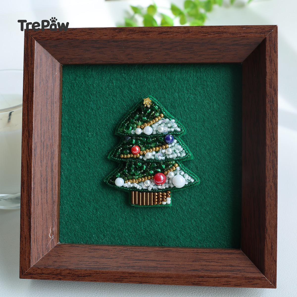 Christmas Tree bead kit - Christmas tree dusted in snow, finished beaded brooch or framed art piece