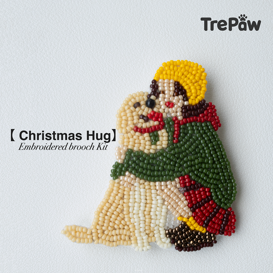 Christmas Hug DIY dog bead embroidery kit featuring a girl hugging her dog during Christmas