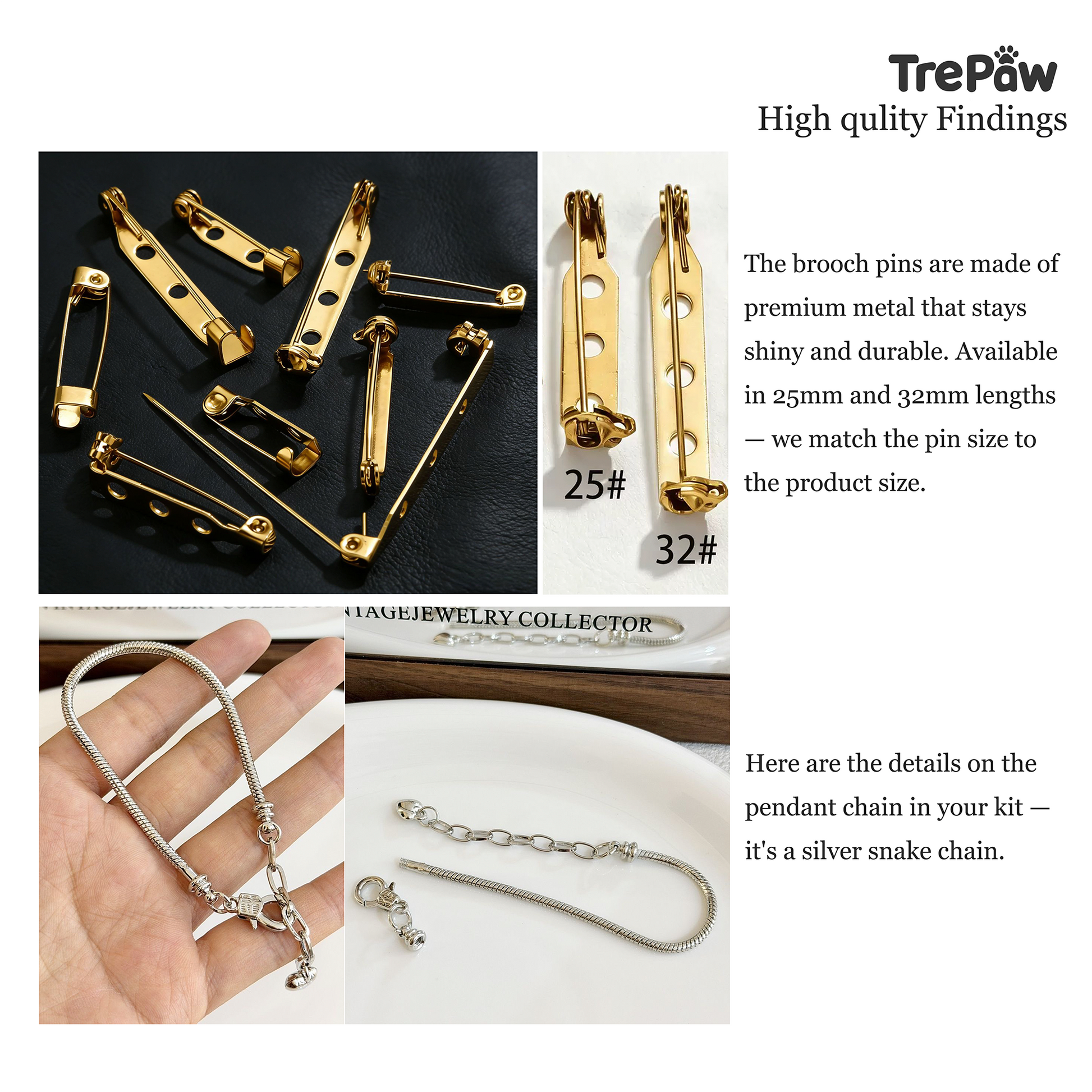 beaded brooch kit - metal brooch pin and pendant finding detail, durable hardware for everyday wear