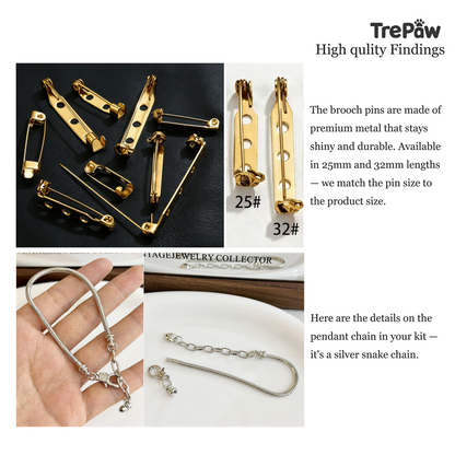 beaded brooch kit - metal brooch pin and pendant finding detail, durable hardware for everyday wear