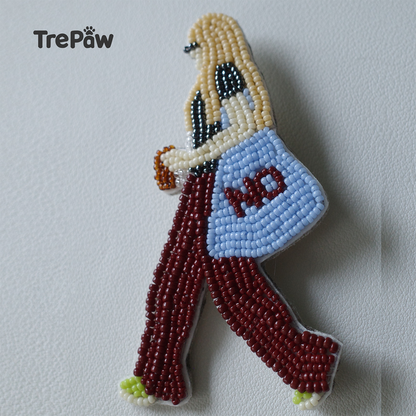 finished piece hanging on a bag, bold accessory for everyday style