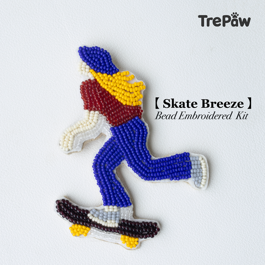 Skate Breeze DIY bead embroidery kit featuring a girl skateboarding with her hair blowing in the wind