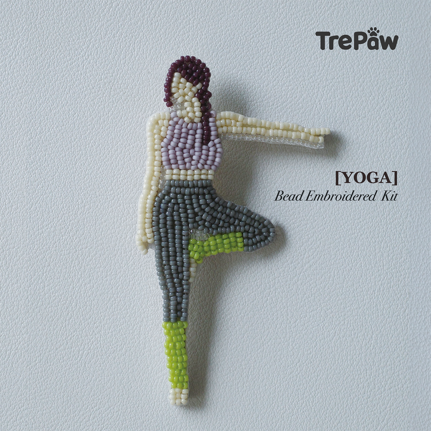 Yoga handmade bead embroidery brooch featuring a girl in a yoga pose