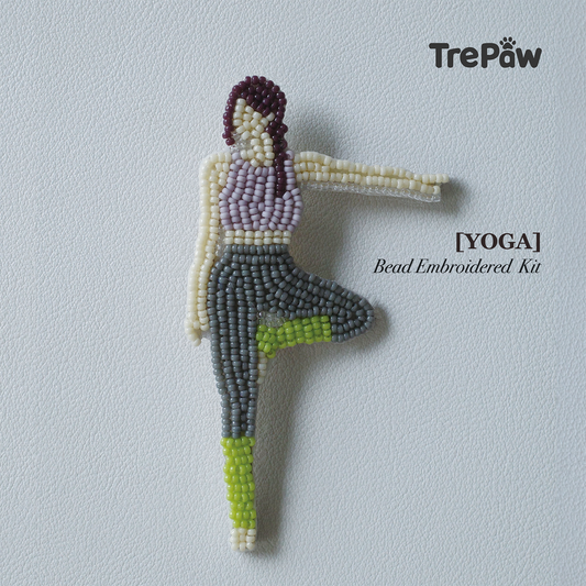 Yoga handmade bead embroidery brooch featuring a girl in a yoga pose